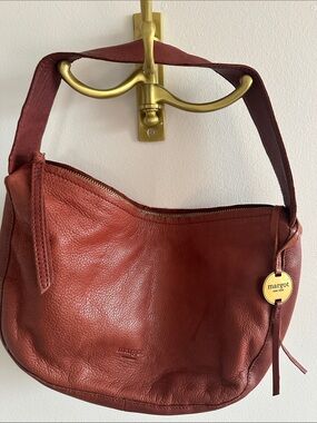 margot Rust Red Pebbled Leather Shoulder Bag with Gold Tag